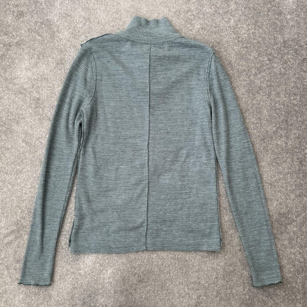 We The Free Sweater Womens Small Green Waffle Knit Henley Button Mock Neck - Picture 7 of 7